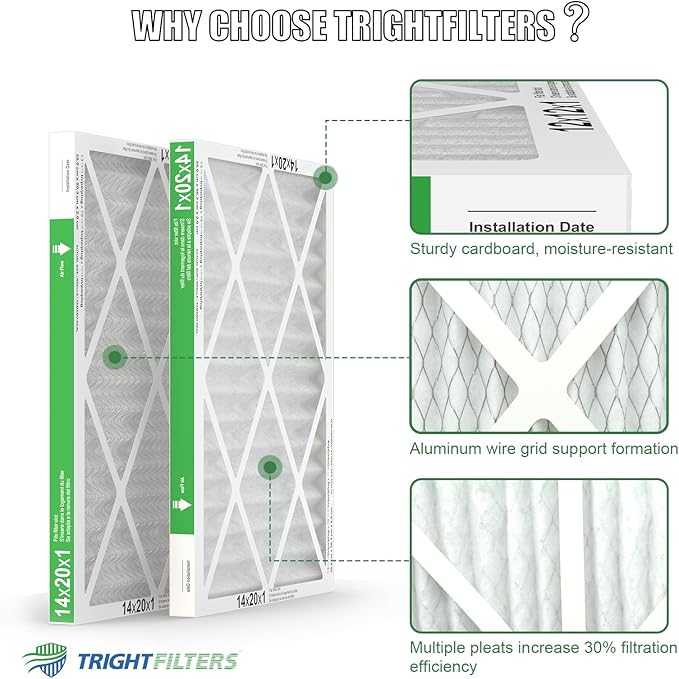 14x20x1 Air Filter 4 Pack, MERV 8 Pleated Dust Defense Air Filters Replacement Air Conditioner HVAC AC Furnace Filter, Durable and Lightweight