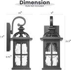 Exterior Wall Sconce Outdoor Waterproof Wall Lights Fixtures Water Ripple Glass Shade 22 Inch Height Black Outdoor Wall Lamps for Patio Yard Garage Doorway