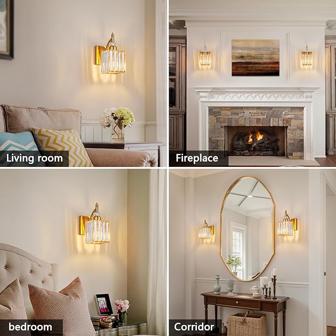 Modern Wall Sconces Set of Two Gold Wall Sconces Indoor Wall Lamp Crystal Wall Light Wall Mounted Room Sconce Wall Lighting Bathroom Vanity Light Fixtures