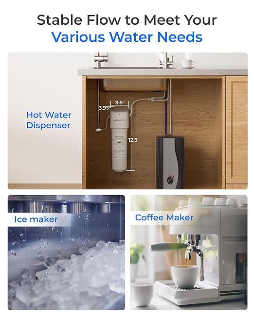 Waterdrop 10UE Under Sink Water Filter for Instant Hot and Cold Water Dispenser System, Reduces PFAS, PFOA/PFOS, Lead, Chlorine, Bad Taste & Odor, 11000 Gallons