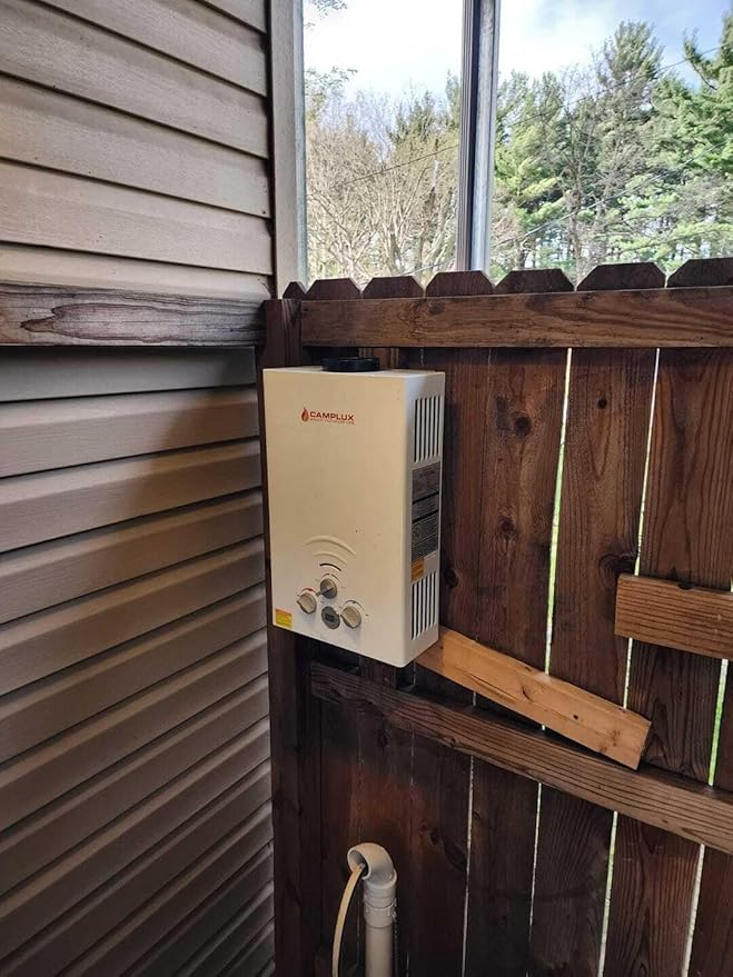 CAMPLUX Propane Water Heater, 2.11GPM Portable Water Heater for Camping, 55,000 BTU Portable Hot Water Heater Outdoor, BW211, White