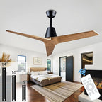 52" Ceiling Fans Without Lights, Solid Wood Ceiling Fan with Remote Control and DC Motor, Ceiling Fan no Light with 3 Blades, Indoor Outdoor Ceiling Fans for Patios, Bedroom-Black + Walnut