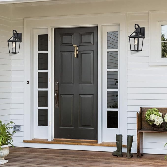 Colonial Outdoor Light Fixture, Exterior Light Sconces with Clear Glass for Front Porch, Waterproof Outdoor Wall Lantern in Black Finish for Home, 2PACK