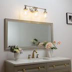 Phansthy 3-Light Wall Sconces Antique Brass Vanity Light, Industrial Wall Lamps with On Off Switch and Clear Glass Lampshade, Vintage Wall Lighting for Bathroom Living Room (Brushed, Globe Shade)