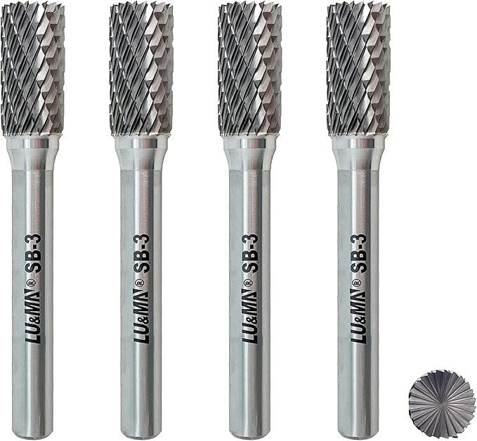 SB-3 Tungsten Carbide Burr Cylinder Shape Double Cut Rotary Burrs File, 4pcs