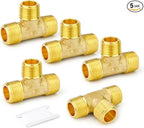 GASHER 5PCS Brass Male Tee Pipe Fitting T Adapter, 3 Way Brass Fitting 1/8" x 1/8" x 1/8" NPT T Fitting