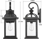 Darkaway Outdoor Lights Fixtures Wall Mount, Large 22inch Outdoor Wall Sconce Lights with Seeded Glass Waterproof Outside Exterior Lights Fixture for House Front Porch Patio （Large, Black）