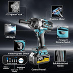1/2" Cordless Impact Wrench, 1500N.m (1106Ft-lbs) Brushless Impact Gun, 2x4.0Ah Batteries, Max 4200RPM with Reverse Auto-Stop & LED Light for Car Truck Lug Nuts, Auto Repair, Industrial & DIY