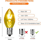 C7 Christmas Replacement Bulbs, 25 Pack Clear Multicolor Light Bulbs for E12 Candelabra Base Outdoor/Indoor String Lights, 5 Watt