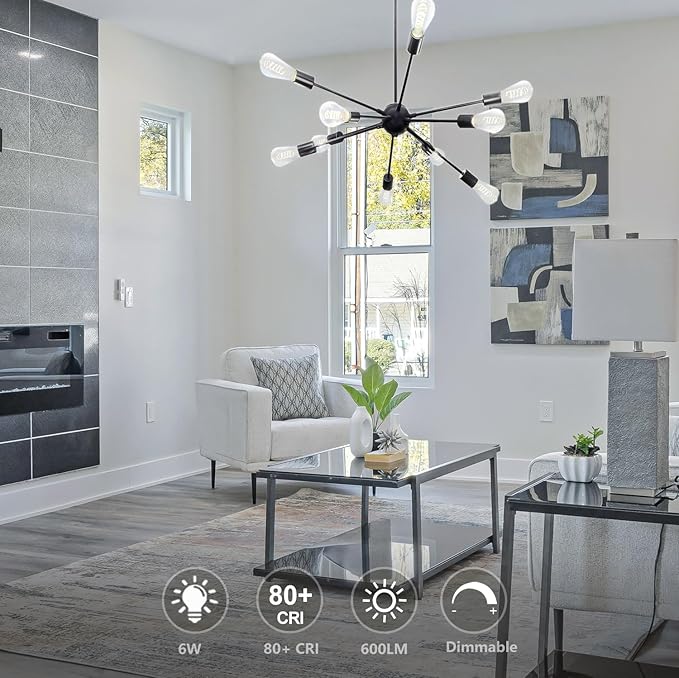 12 PCS ST58 (ST19) LED Edison Bulbs, Dimmable Vintage Antique LED Filament Light Bulbs, 6W Equivalent 60 Watt, Daylight 5000K, 600 Lumens, E26 Base, Clear Plastic