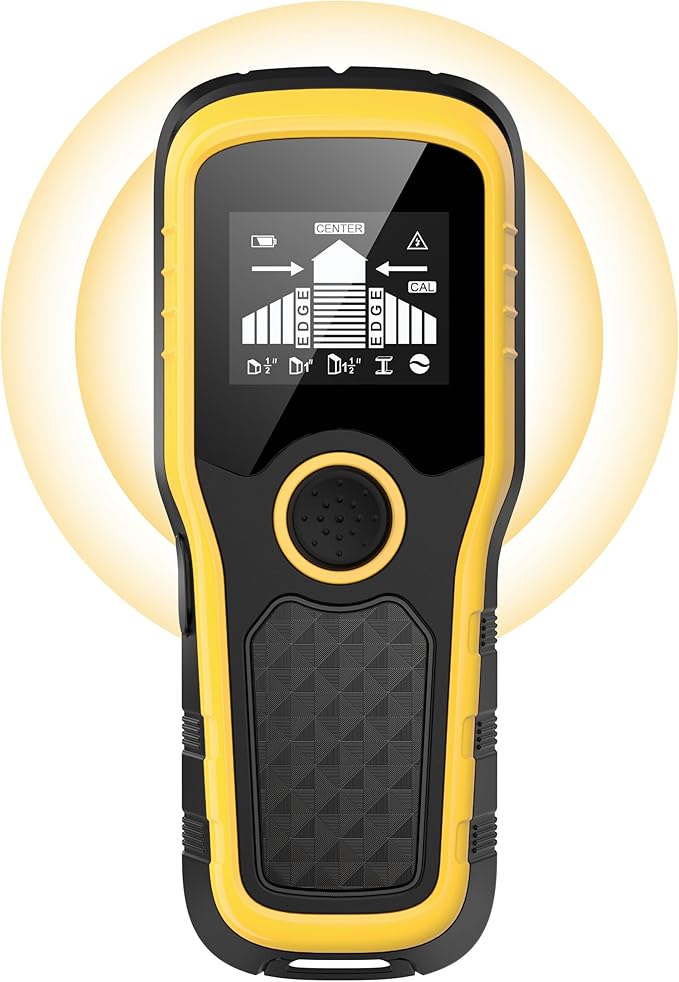 Stud Finder Wall Scanner, Advanced 5-in-1 Detector for Wood, Metal, Joists, Pipes, and AC Wires, New version Intelligent Chip, High-Definition LCD Display Screen & Audible Alarm (Light-Yellow)