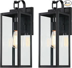 Pia Ricco Large Size Outdoor Wall Lights, 2 Pack 18 Inch Matte Black Exterior Light Fixture with Clear Glass Shade, Waterproof Front Porch Lighting, Modern Sconce Lantern for House, Garage, ETL Listed