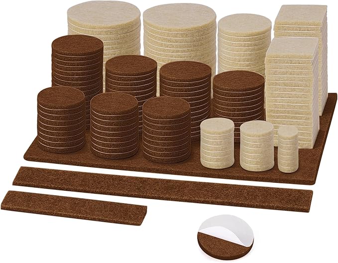 BALEINE 300PCS Felt Furniture Pads, Multi-Size Felt Pads for Chair Legs, Tables, Beds, Scratch-Reducing Floor Protectors for Hardwood Floors, Tile, Vinyl, and Laminate (300PCS, Beige+Brown)