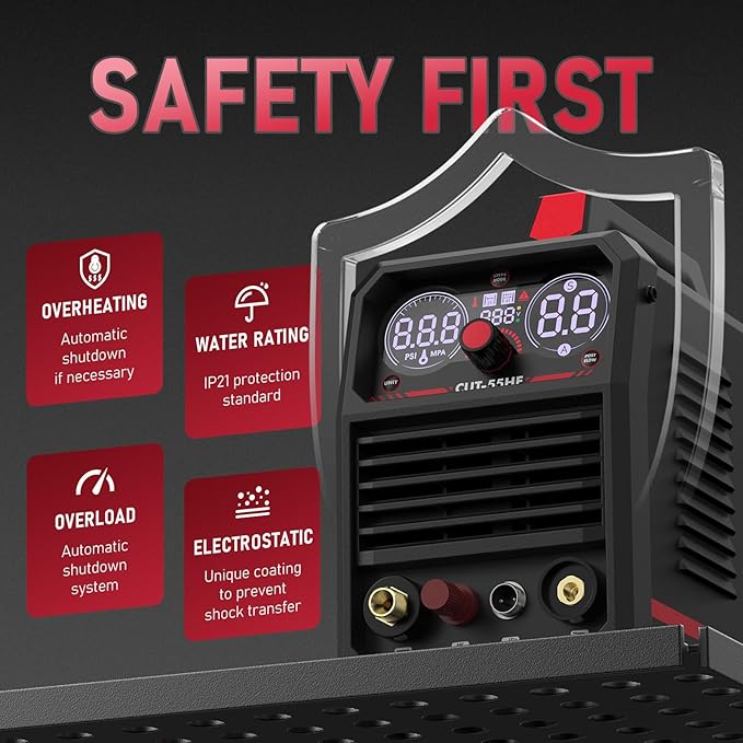 YESWELDER CUT-55HF Plasma Cutter, High Frequency 55Amp Non-Touch Pilot Arc Air Power, Large Digital Display 110/220V Dual Voltage IGBT Inverter Plasma Cutting Machine