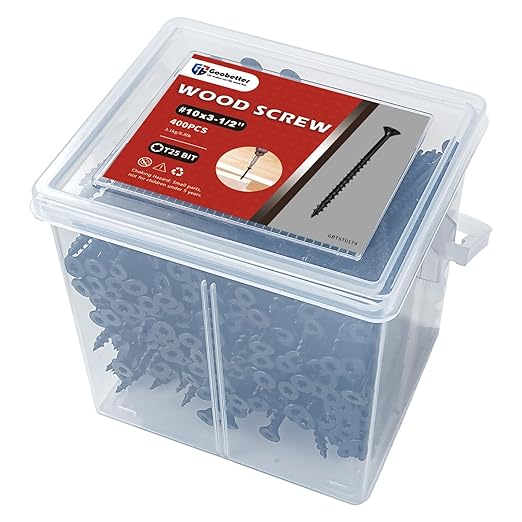 Deck Screws 3-1/2 Inch, 400 Pcs Wood Screws #10 x 3-1/2" for Construction Fence, Rust Resistant, Torx/Star Drive Head, 2 Pcs T25 Star Bits Included, Black