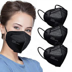 LEMENT 50pcs KN95 Face Mask Black 5 Layer Cup Dust Safety Masks Filter Efficiency≥95% Breathable Elastic Ear Loops Black Masks