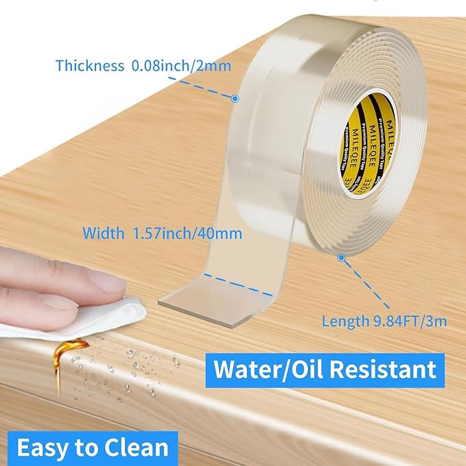 2Pack Clear Edge Protector Strip,1.57in x 9.84FT(19.68FT Total),Sharp Edge Wrap Cover Tape,Self Adhesive Protective Bumper Guards for Cabinet Door Desk Table Bed Furniture,Kitchen Countertop