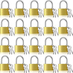 18 Pcs Solid Brass Keyed Padlock, Small Yellow Gym Lock, Strong Padlock with Same Key for Luggage Toolbox (40mm 1-9/16")