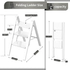 3 Step Lightweight Folding Ladder for Home, 330lbs Aluminum Step Ladder Anti-Slip for Kitchen, Step Stool Foldable Adults for Closet, 330lbs - White