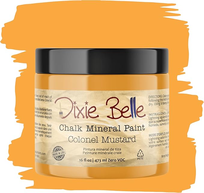 Dixie Belle Paint Company Chalk Finish Furniture Paint - Colonel Mustard (16oz) - Matte Retro Yellow Chic Chalk Mineral DIY Furniture Paint
