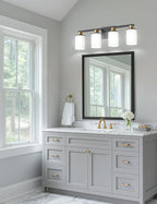 DORESshop 4-Light Black and Gold Bathroom Light Fixtures Over Mirror with Milk Glass Shade, Modern Vanity Lights, ETL Listed