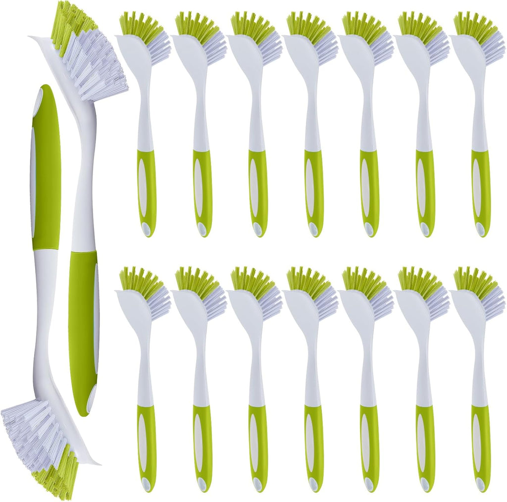 Hsei 20 Pcs Light Green Kitchen Scrub Dish Brush Bulk with 11 Inch Anti Slip Handle Cleaning Dish Scrubber with Stiff Bristles Washing Scrub Brushes for Housekeeping for Pots and Pans, Kitchen Sink