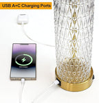 Oneach 27.75" Modern Table Lamps Set of 2, Gold Bedside Lamp with Crystal Nightlight, USB A+C, Black Grid Shade, Unique Desk Lamps for Living Room, Bedroom, Nightstand, End Table (2 Bulbs Included)