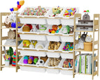 Toy Storage Organizer, with 4-Tier Toy Shelf and 12 Bins, Kids Bookshelf and Toy Storage with 6 Shelves for Kids Room Bedroom Playroom Nursery Room
