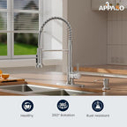 APPASO 3-Mode Kitchen Faucet with Soap Dispenser, Stainless Steel Pull Down Faucet for Kitchen Sink, Spring High Arc Tall Modern Single Handle Kitchen Sink Faucet with Sprayer Brushed Nickel