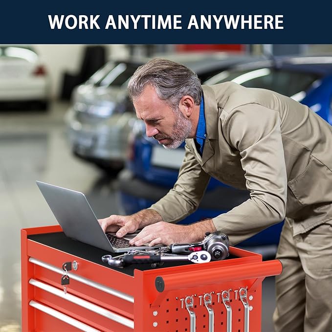 7-Drawer Metal Rolling Tool Chest with Wheels,Tool Storage Cabinet with Locking System，Toolbox with Wheels for Garage,Workshop, Repair Shop(Red, 7-Drawer)