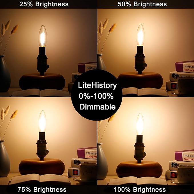 LiteHistory Dimmable B10 led Bulb 6W Equal 60W led Candelabra Bulb 2700k Clear e12 Edison Bulb for Chandelier Light Bulbs and Ceiling Fan Light Bulbs AC120V 600lm b11 led Bulb Torpedo 6Pack