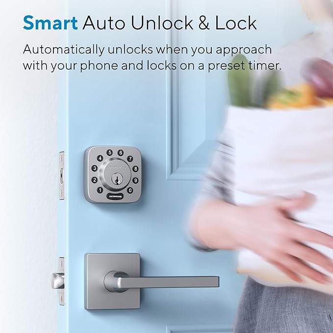 ULTRALOQ U-Bolt Smart Lock with WiFi Bridge, 6 in 1 Keyless Entry Door Lock with App Remote Control, Backlit Keypad, Auto Unlock, Smart Deadbolt Front Door, ANSI Grade 1, 1 Year Battery, Satin Nickel