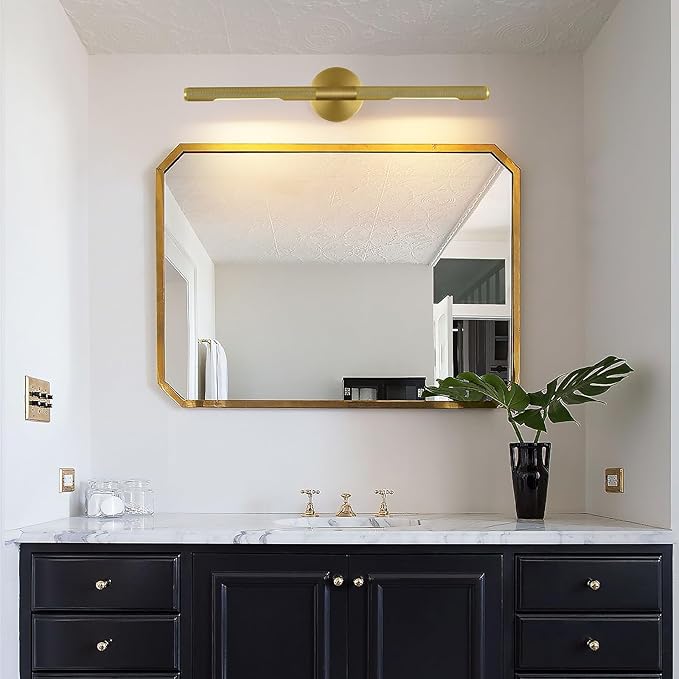 Gold Brass Hardwired Picture Light, 30" Knurled Dimmable Rotatable 360° Picture Lights for Wall, Vanity Light, Gallery Wall Light, Art Lighting, Picture Frame Light,Include Bulb