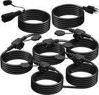 50Ft Outdoor Extension Cord - Evenly Spaced 6 Outlets Plugs with Safety Cover, 16/3 SJTW Weatherproof Multi Outlet Extension Cord for Landscape, Halloween, Holiday Decor, ETL Listed (Black)