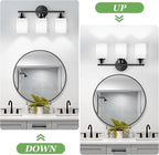 3-Light Black Bathroom Light Fixture with with Milky White Frosted Glass Shade, Matte Black Vantiy Lights for Bathoom Bedroom Living Room - E26 Base