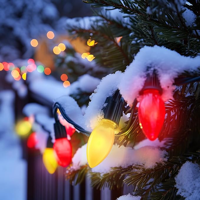 Brightown C9 LED Replacement Christmas Bulbs, 25 Pack Red and Warm White Shatterproof C9 Bulbs, Waterproof Commercial LED Holiday Bulb for Christmas String Light, E17 Intermediate Base, Dimmable