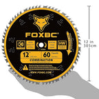FOXBC 12 Inch Combination Miter Saw Blade, 60-Tooth, Wood Cutting with 1 Inch Arbor