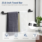 TQKAG Matte Black 5 Piece Bathroom Hardware Accessories Set 23.6" SUS304 Stainless Steel Bathroom Towel Bar Holder Sets Double Post Pivoting Toilet Paper Holder Set Wall Mounted