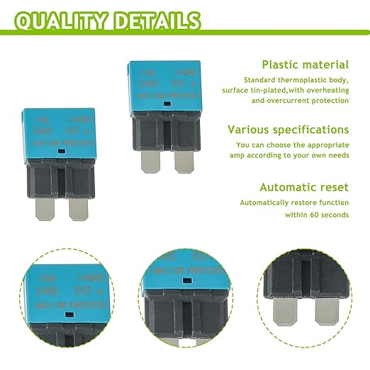 15A DC 12V-14V Auto Reset Circuit Breaker ATC/ATO Low Profile T1 Mini Blade Fuses Breakers for Car Trucks Marine Boat RV Solar and More,2 Pack