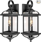 18” 2-Pack Black Porch Lights Outdoor Light Fixtures, Anti-Rust Aluminum Exterior Light Fixtures with Clear Glass Wall Mount Lanterns Outside Lights for House, IP65 Waterproof Wall Lights