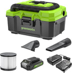 Greenworks 24V (3 Gallon) Cordless Wet/Dry Shop Vacuum + Accessories, Including 2.0Ah Battery and Charger