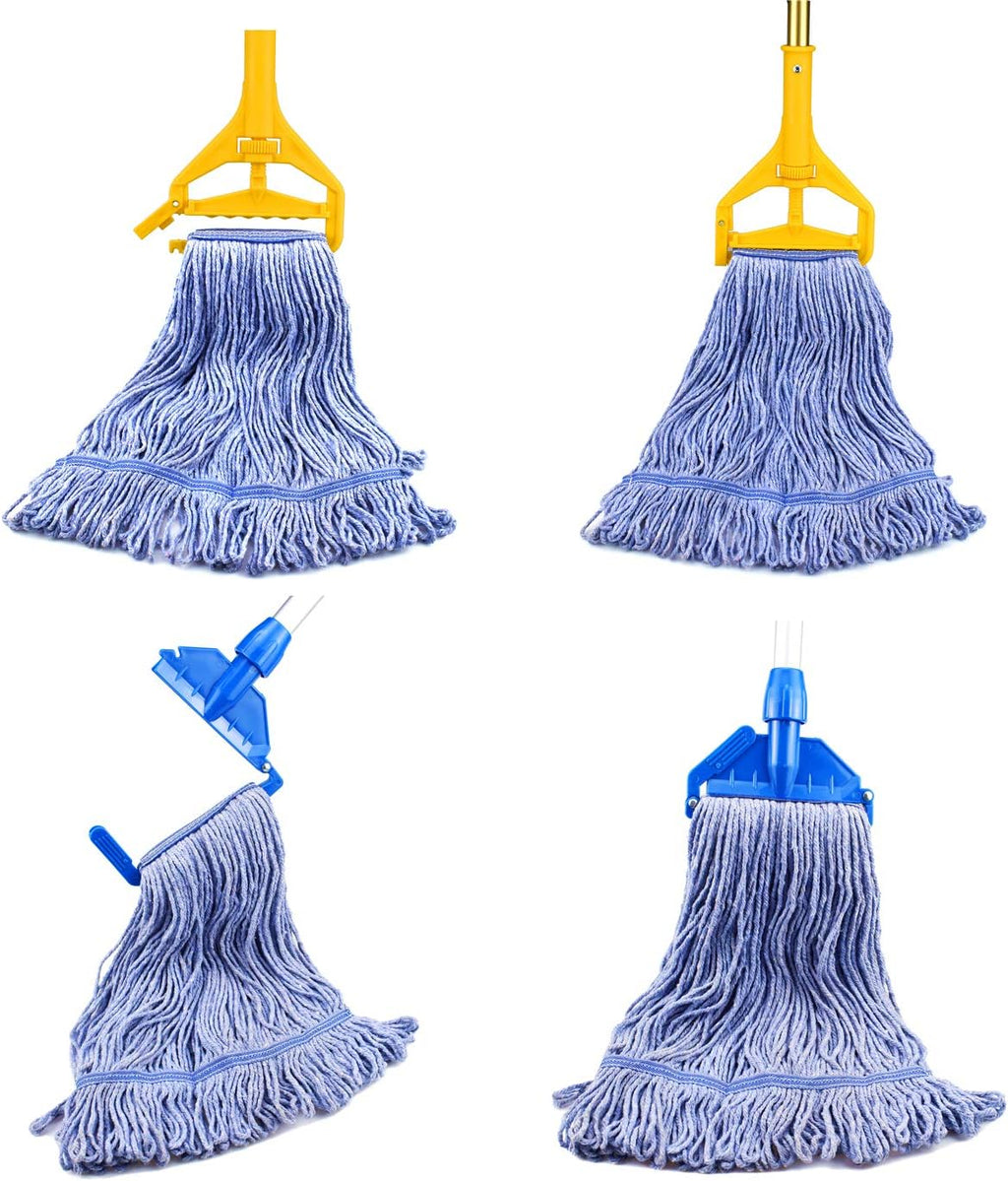 String Mop Heads Replacement Heavy Duty Commercial Grade Blue Cotton Looped End Wet Industrial Cleaning Mop Head Refills (4, Large)