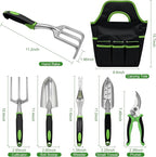 8 Piece Garden Tools, Green Anti-Slip Heavy Duty Gardening Hand Tools. Suitable for Gardeners, Potted Indoor use of Small Garden Tools to Organize with a Handbag
