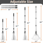 Garden Rake for Leaves – Heavy Duty Metal Leaf Rake for Lawns with Adjustable Handle (33"-69") & Expandable Head (8"-15") – Durable for Lawn, Shrub, Garden Beds – Essential Gardening Tools