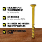 #10 x 4 Wood Screws by Grindy (200pack/2.5LBS) – DIY Deck Screws for Cabinet, Furniture & Other Projects – 1500H Golden Ruspert Treatment – for Indoor & Outdoor Use