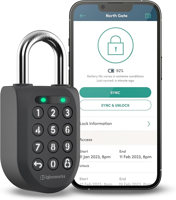 igloohome New Rugged Outdoor Smart Padlock 2E (SP2E) – Manage Access Remotely with Mobile App (iOS/Android) & Dashboard – No WiFi Needed, CEN-3, IK-09 Certified, IP68 Waterproof & 2-yr Warranty
