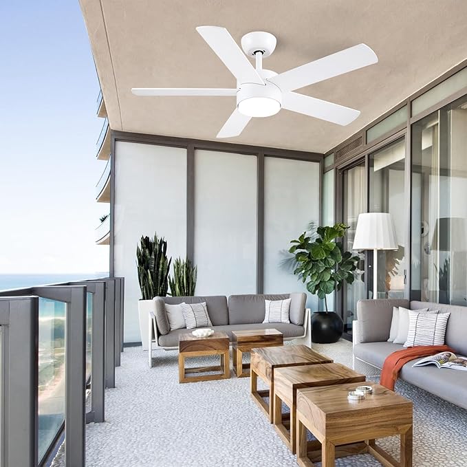 42 inch White Ceiling Fans with Lights and Remote, LED Dimmable 3 CCT Temperatures 6-Speed, Noiseless Modern Ceiling Fan for Bedroom, Living Room, Dining Room, ETL Listed