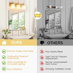 3 Light Modern Bathroom Light Fixtures Over Mirror, Brass Finish Vanity Lights for Bathroom Wall Sconces with Milky White Glass Shades, E26 Socket (Bulbs Not Included)