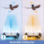 52-Inch Black Ceiling Fan Without Light, Modern Low-Profile Flush Mount Fan with Remote, 6-Speed Reversible Quiet DC Motor,for Patio, Living Room, Bedroom (No Light)