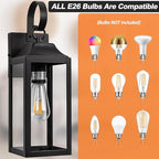 2 Pack Outdoor Light Fixtures Wall Mount, 15 Inch Black Exterior Wall Sconces Waterproof, Large Outside Lights for House, Modern Wall Lanterns Clear Glass